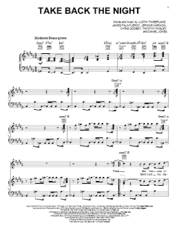page one of Take Back The Night (Piano, Vocal & Guitar Chords (Right-Hand Melody))