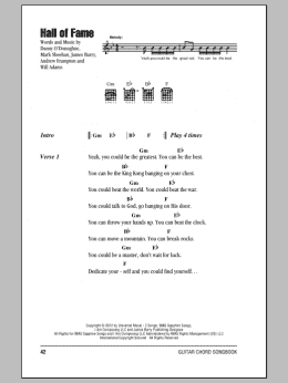 page one of Hall Of Fame (feat. will.i.am) (Guitar Chords/Lyrics)