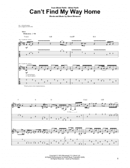 page one of Can't Find My Way Home (Guitar Tab)