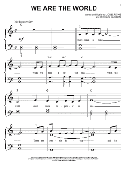 page one of We Are The World (Big Note Piano)