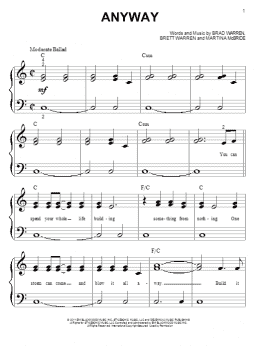 page one of Anyway (Big Note Piano)