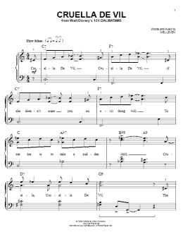 page one of Cruella De Vil (from 101 Dalmations) (Easy Piano)