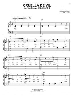page one of Cruella De Vil (from 101 Dalmations) (Easy Piano)