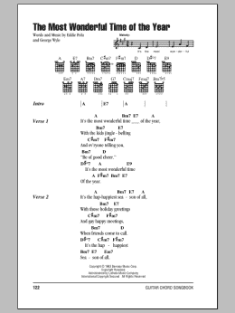page one of The Most Wonderful Time Of The Year (Guitar Chords/Lyrics)