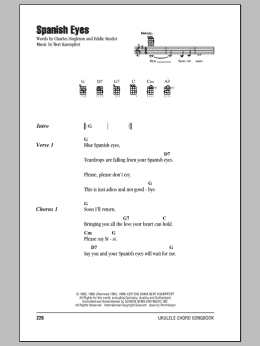 page one of Spanish Eyes (Ukulele Chords/Lyrics)