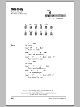 page one of Sincerely (Ukulele Chords/Lyrics)