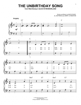 page one of The Unbirthday Song (from Alice In Wonderland) (Easy Piano)