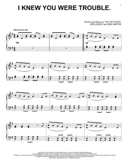page one of I Knew You Were Trouble (Piano Solo)