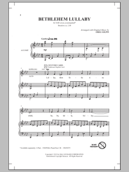 page one of Bethlehem Lullaby (SAB Choir)