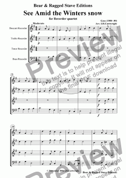 page one of See Amid the winters snow for recorder quartet