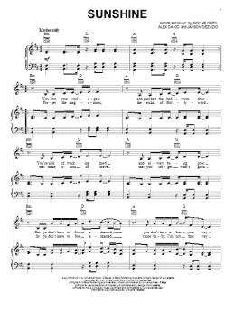 page one of Sunshine (Piano, Vocal & Guitar Chords (Right-Hand Melody))