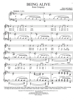 page one of Being Alive (Piano & Vocal)