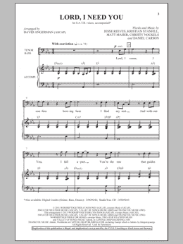 page one of Lord, I Need You (arr. David Angerman) (SATB Choir)