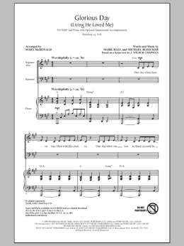 page one of Glorious Day (Living He Loved Me) (arr. Mary McDonald) (SAB Choir)