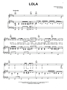 page one of Lola (Piano, Vocal & Guitar Chords (Right-Hand Melody))