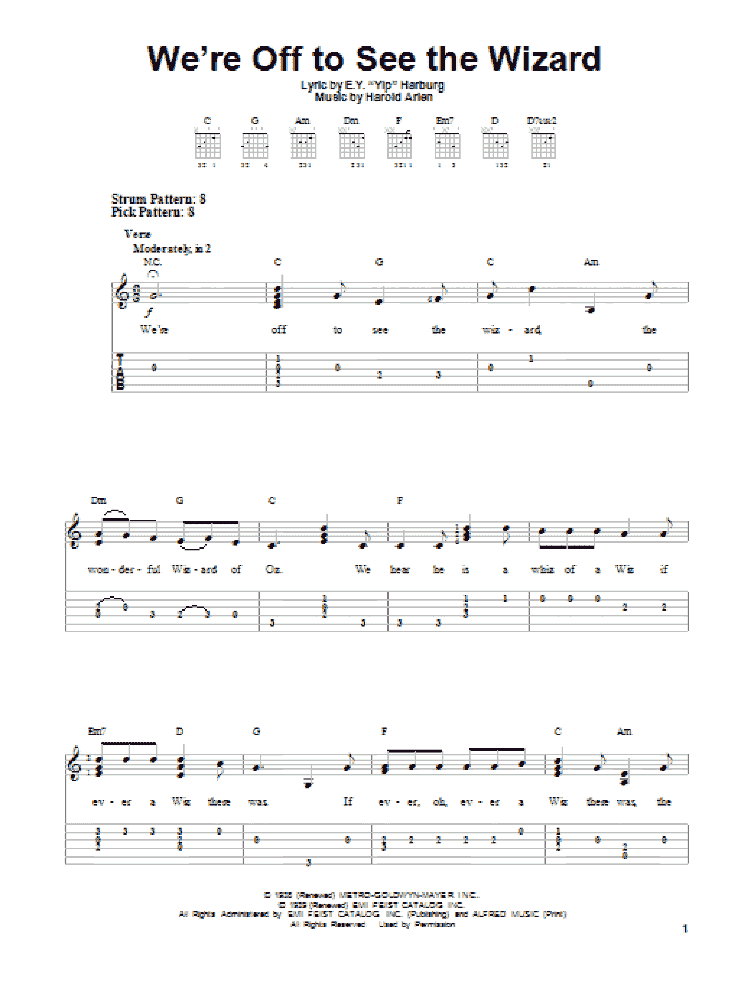 We're Off To See The Wizard (Easy Guitar Tab)