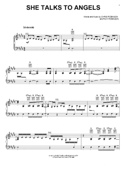 page one of She Talks To Angels (Piano, Vocal & Guitar Chords (Right-Hand Melody))