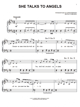 page one of She Talks To Angels (Easy Piano)