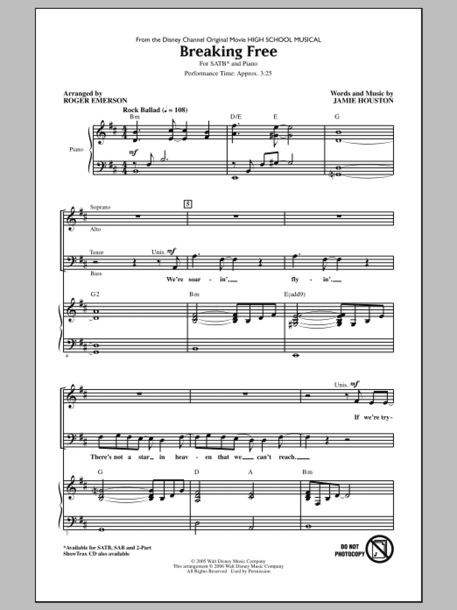 Breaking Free (from High School Musical) (arr. Roger Emerson) (SATB Choir)