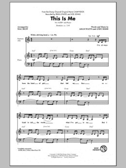 page one of This Is Me (from Camp Rock) (arr. Mac Huff) (SATB Choir)