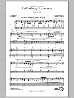page one of I Will Always Love You (arr. Mac Huff) (SAB Choir)