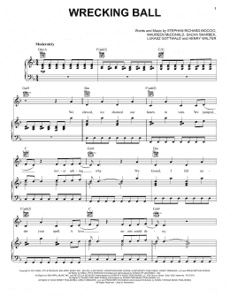 page one of Wrecking Ball (Piano, Vocal & Guitar Chords (Right-Hand Melody))