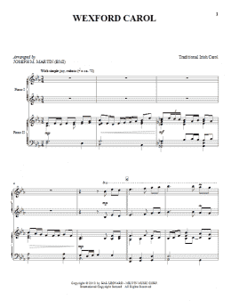 page one of Wexford Carol (Piano Duet)
