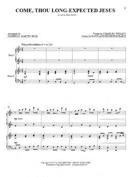 page one of Come, Thou Long-Expected Jesus (Piano Duet)