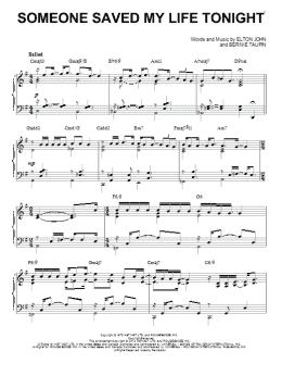 page one of Someone Saved My Life Tonight [Jazz version] (arr. Brent Edstrom) (Piano Solo)