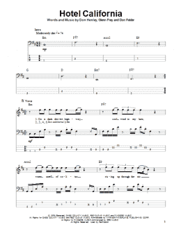 page one of Hotel California (Bass Guitar Tab)