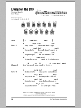page one of Living For The City (Guitar Chords/Lyrics)