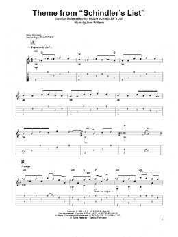 page one of Theme From "Schindler's List" (Solo Guitar)