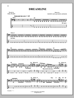 page one of Dreamline (Bass Guitar Tab)