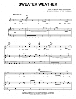 page one of Sweater Weather (Piano, Vocal & Guitar Chords (Right-Hand Melody))