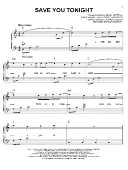 page one of Save You Tonight (Easy Piano)