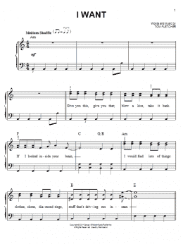 page one of I Want (Easy Piano)