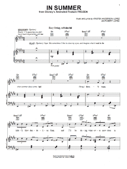 page one of In Summer (from Frozen) (Piano, Vocal & Guitar Chords (Right-Hand Melody))
