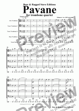 page one of Pavane for trombone quartet