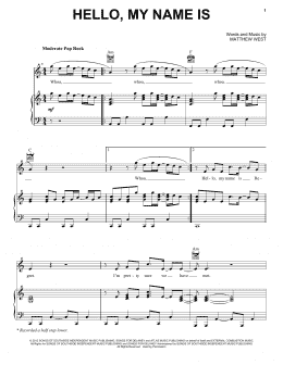 page one of Hello, My Name Is (Piano, Vocal & Guitar Chords (Right-Hand Melody))
