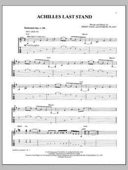 page one of Achilles Last Stand (Guitar Tab)