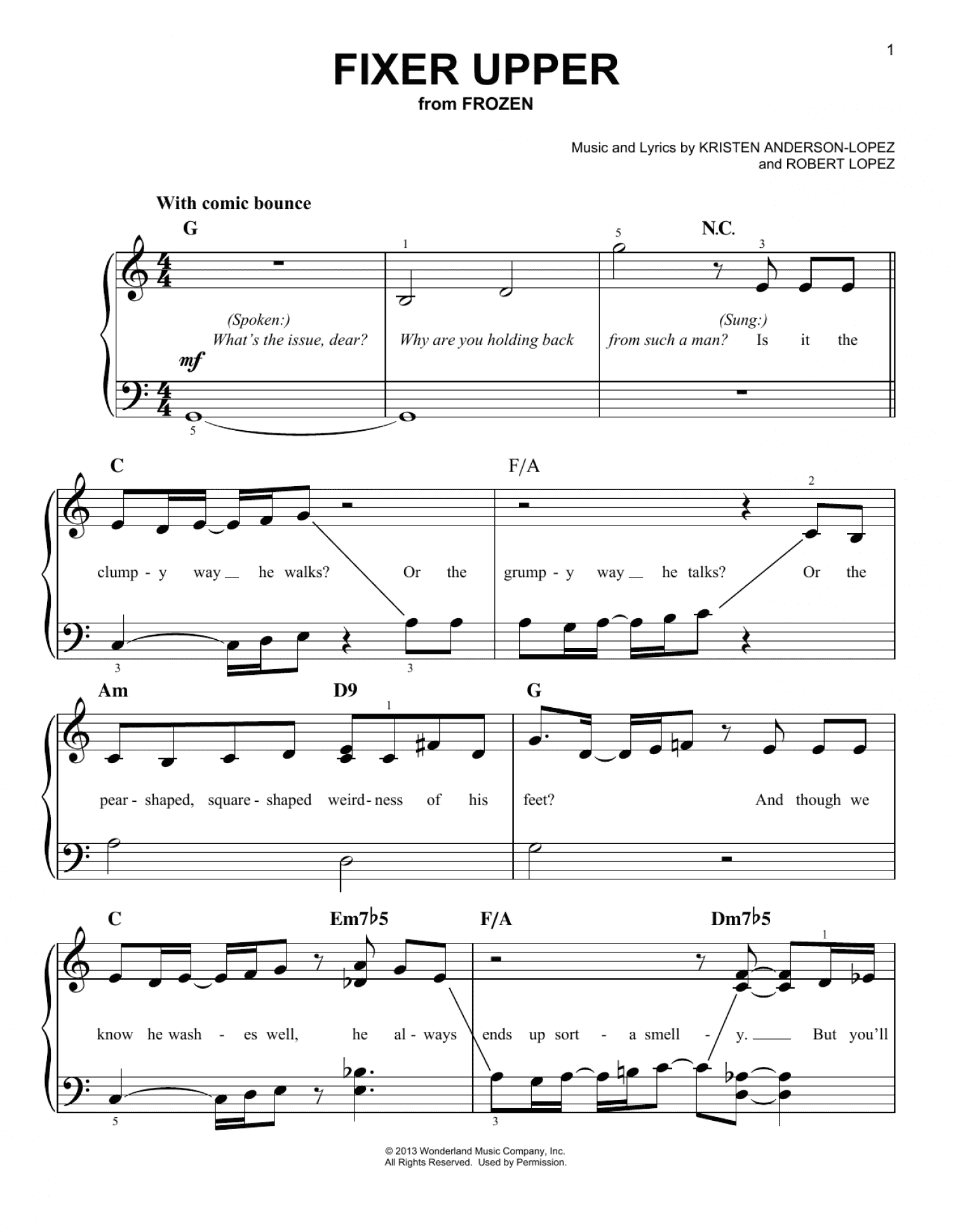 Fixer Upper (from Disney's Frozen) (Easy Piano)
