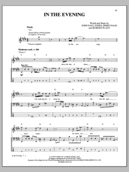 page one of In The Evening (Bass Guitar Tab)