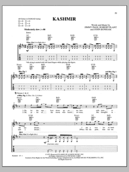 page one of Kashmir (Guitar Tab)