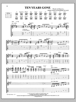 page one of Ten Years Gone (Guitar Tab)