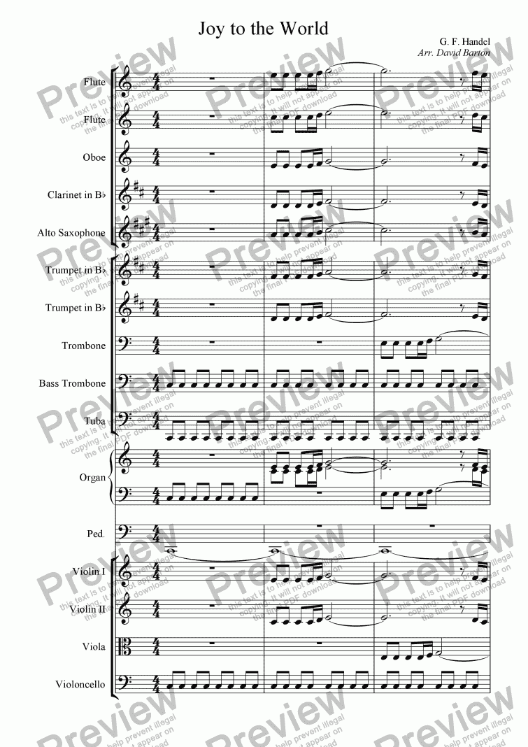 page one of Joy to the World (church orchestra version)