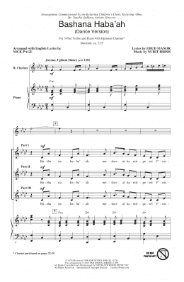 page one of Bashana Haba 'Ah (3-Part Treble Choir)