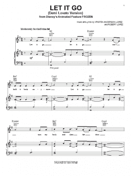 page one of Let It Go (from Frozen) (Demi Lovato version) (Piano, Vocal & Guitar Chords (Right-Hand Melody))