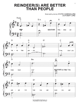 page one of Reindeer(s) Are Better Than People (from Disney's Frozen) (Big Note Piano)