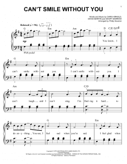 page one of Can't Smile Without You (arr. Phillip Keveren) (Easy Piano)