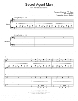 page one of Secret Agent Man (Piano Duet)